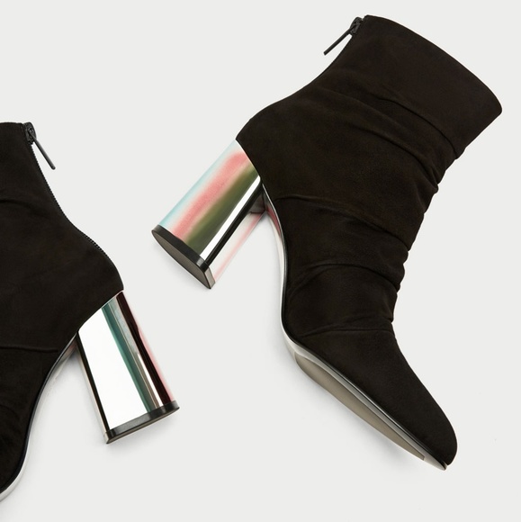 Zara Leather Ankle boots shimmery heel 6 - Picture 8 of 10